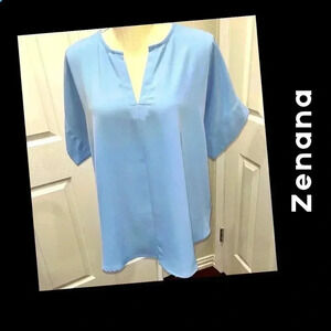 Zenana V- neck Blue 3/4 sleeve blouse